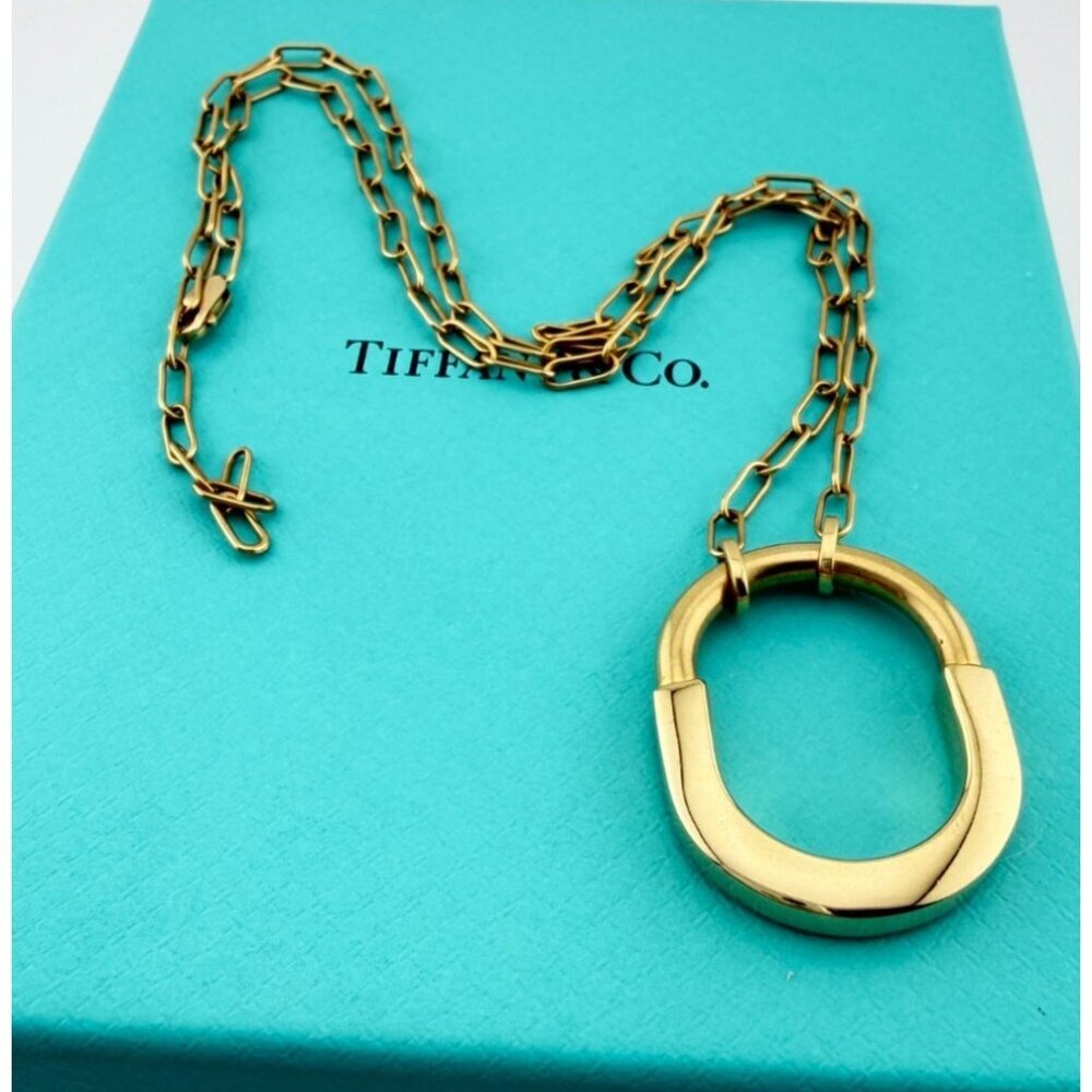 Tiffany & Co. Medium Lock Pendant Necklace 18k Yellow Gold 18" 14g Adjustable